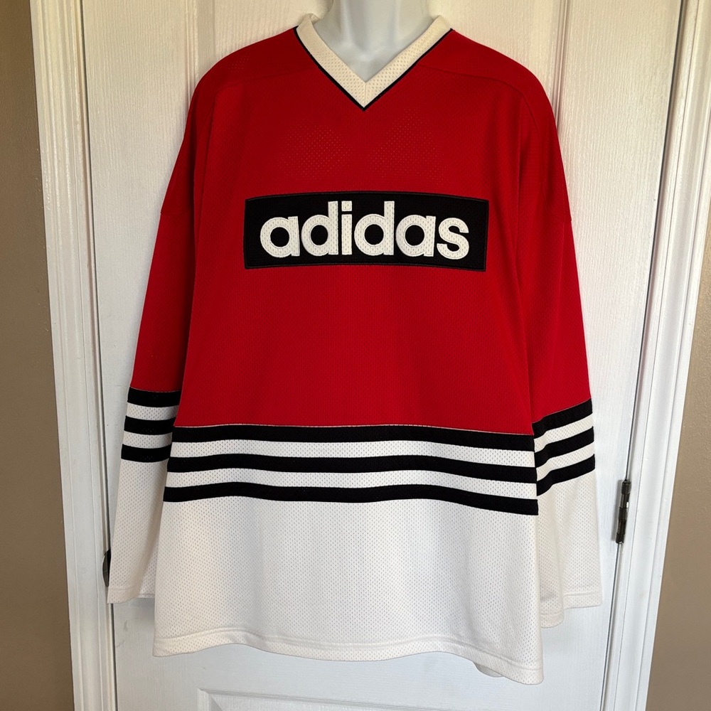 Adidas 90’s Retro Red and White Striped Hockey Jersey